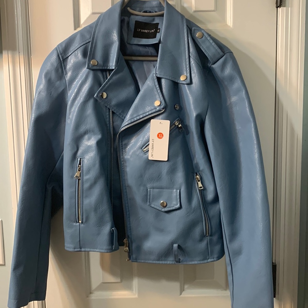 Powder blue “leather” jacket